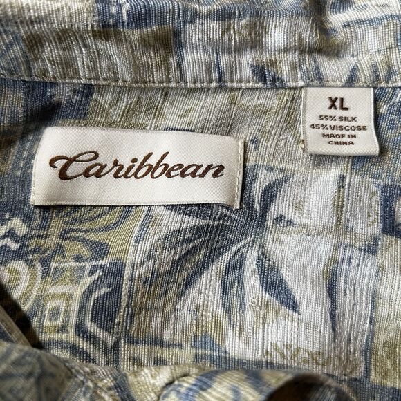 Caribbean Men’s Silk Blend‎ Size XL Tropical Print Short Sleeve Button-Up Shirt - Picture 2 of 4